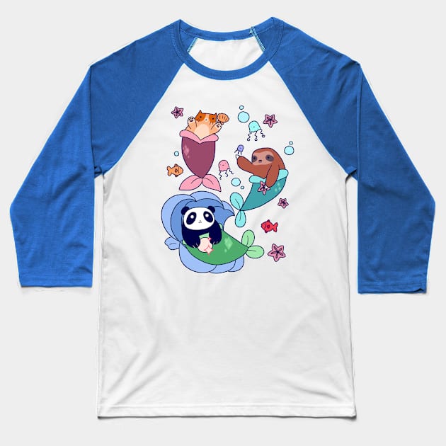 Mermaid Sloth Cat and Panda Baseball T-Shirt by saradaboru